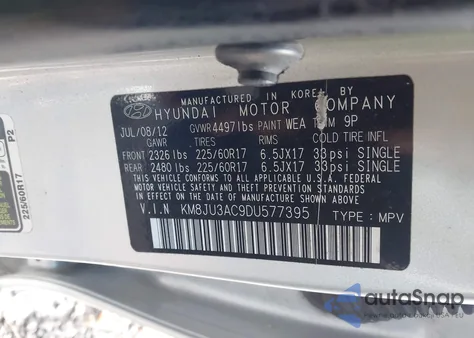 2013 Hyundai Tucson Gls from USA, damaged, VIN KM8JU3AC9DU577395